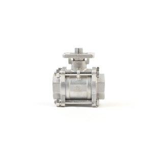 Three piece threaded ball valve with platform